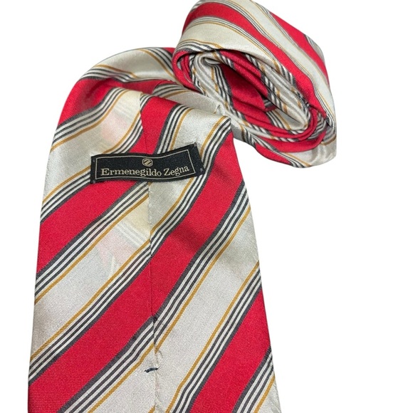 Ermenegildo zegna red gold striped tie 100% silk made in Italy - Picture 3 of 4